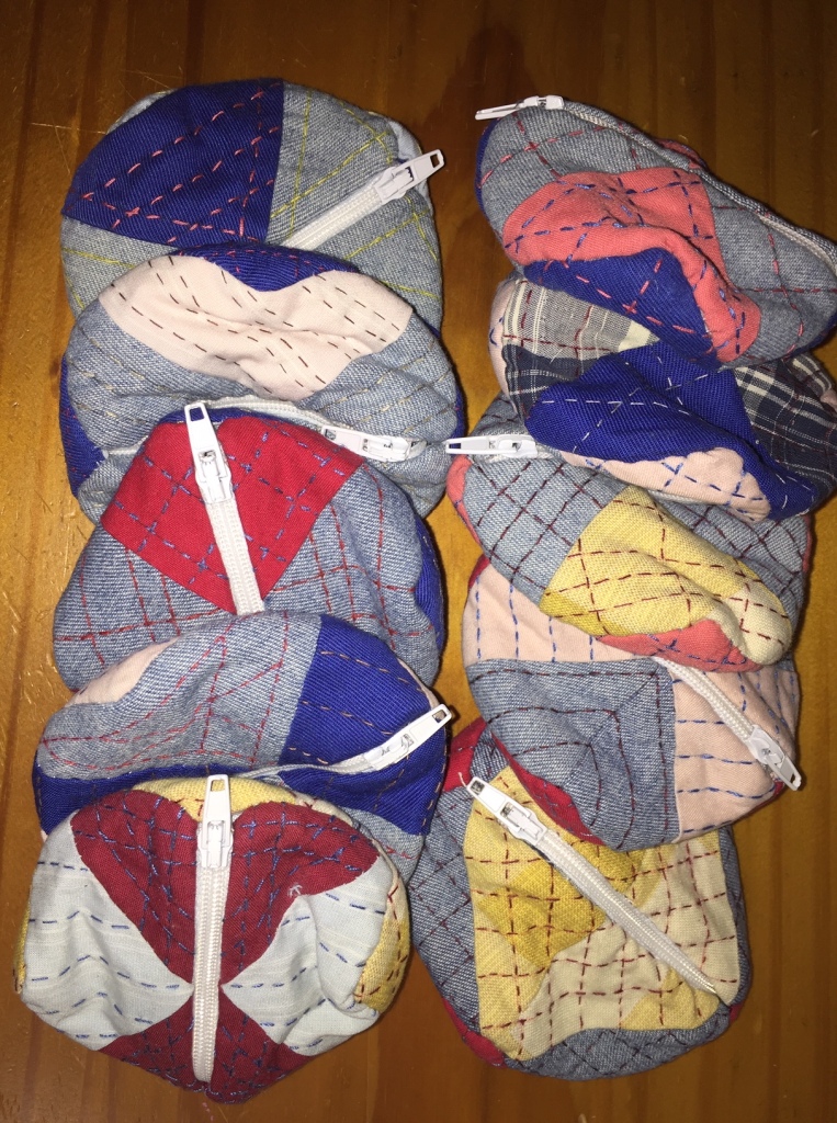 Ten finished pouches, in two rows of five.